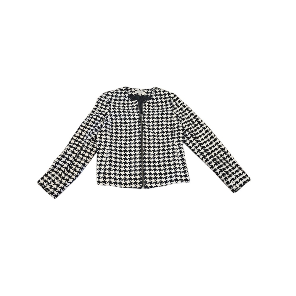 Talbots‎ Petites Houndstooth Zip Front Jacket Black White Size 6P Collarless